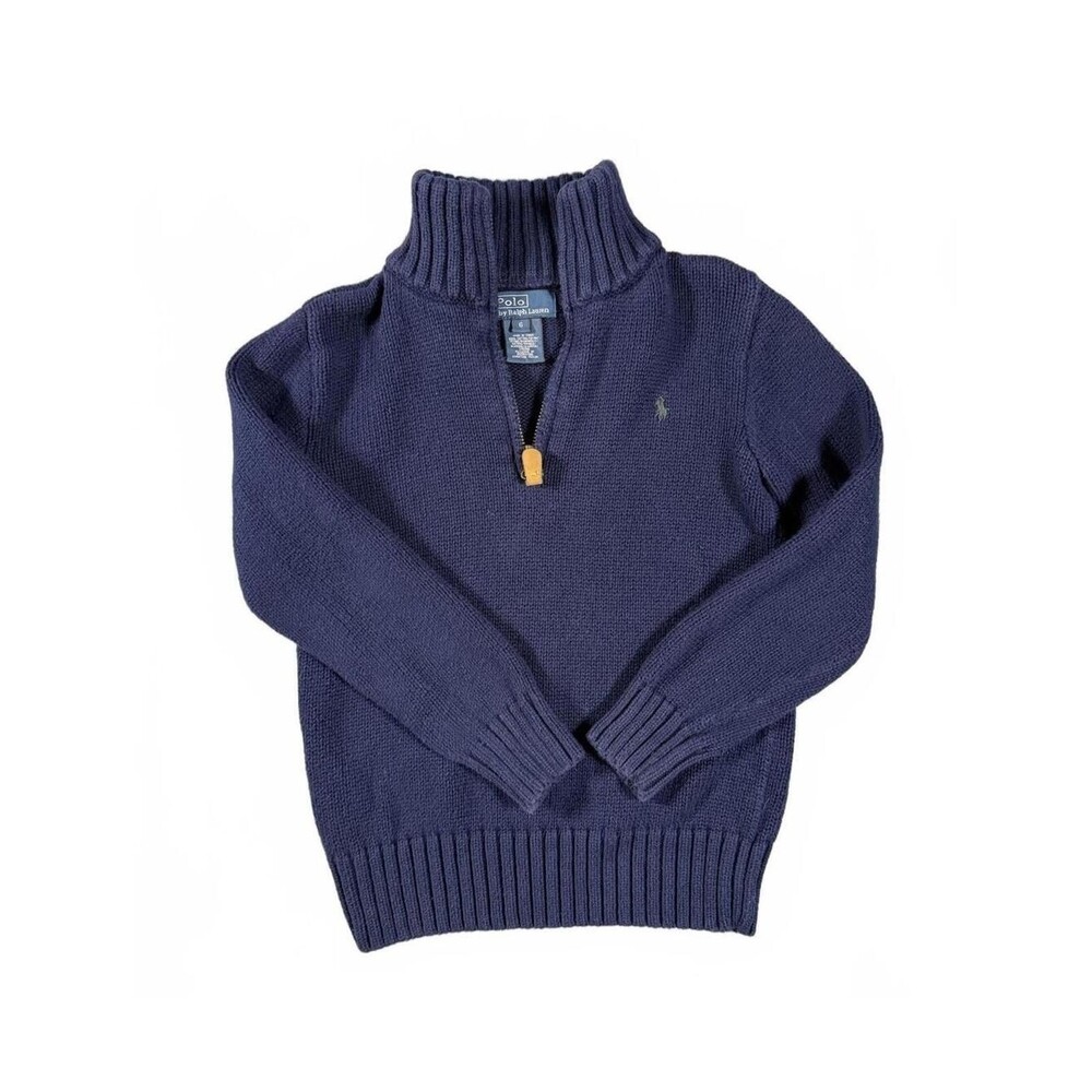 Polo Ralph Lauren Boys Size 6 Navy Quarter Zip Pullover Sweater Cotton Blend